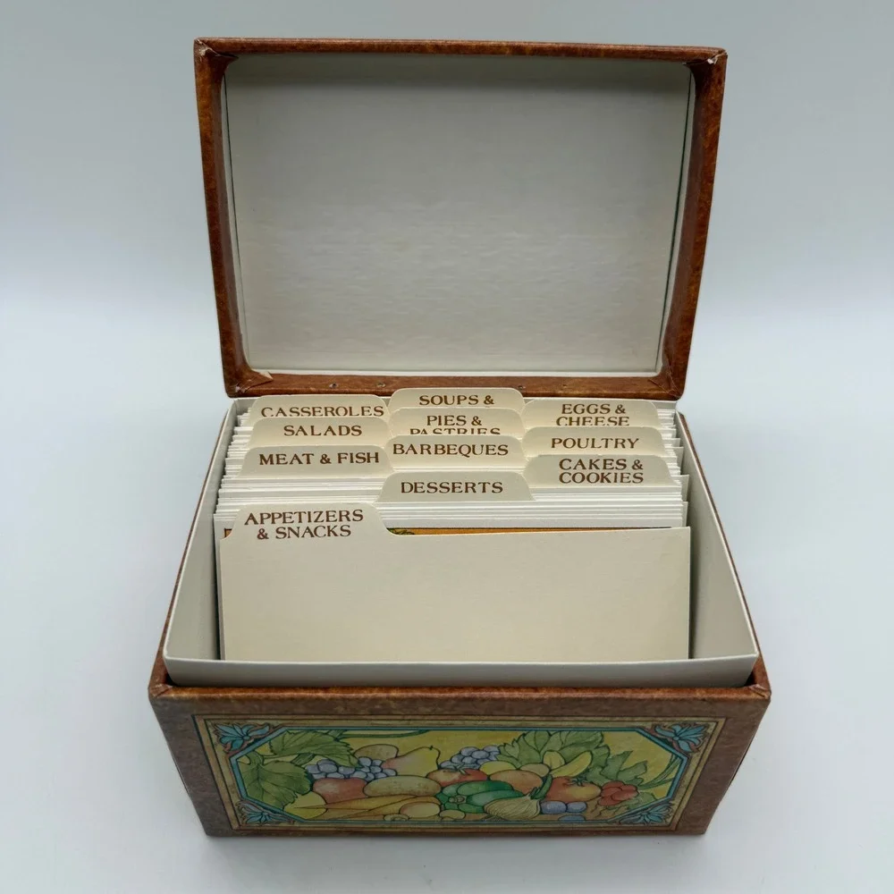 Vintage 1979 Kitchen Fare Recipe Box Set Current Inc Brown Harvest Fruit Cards
